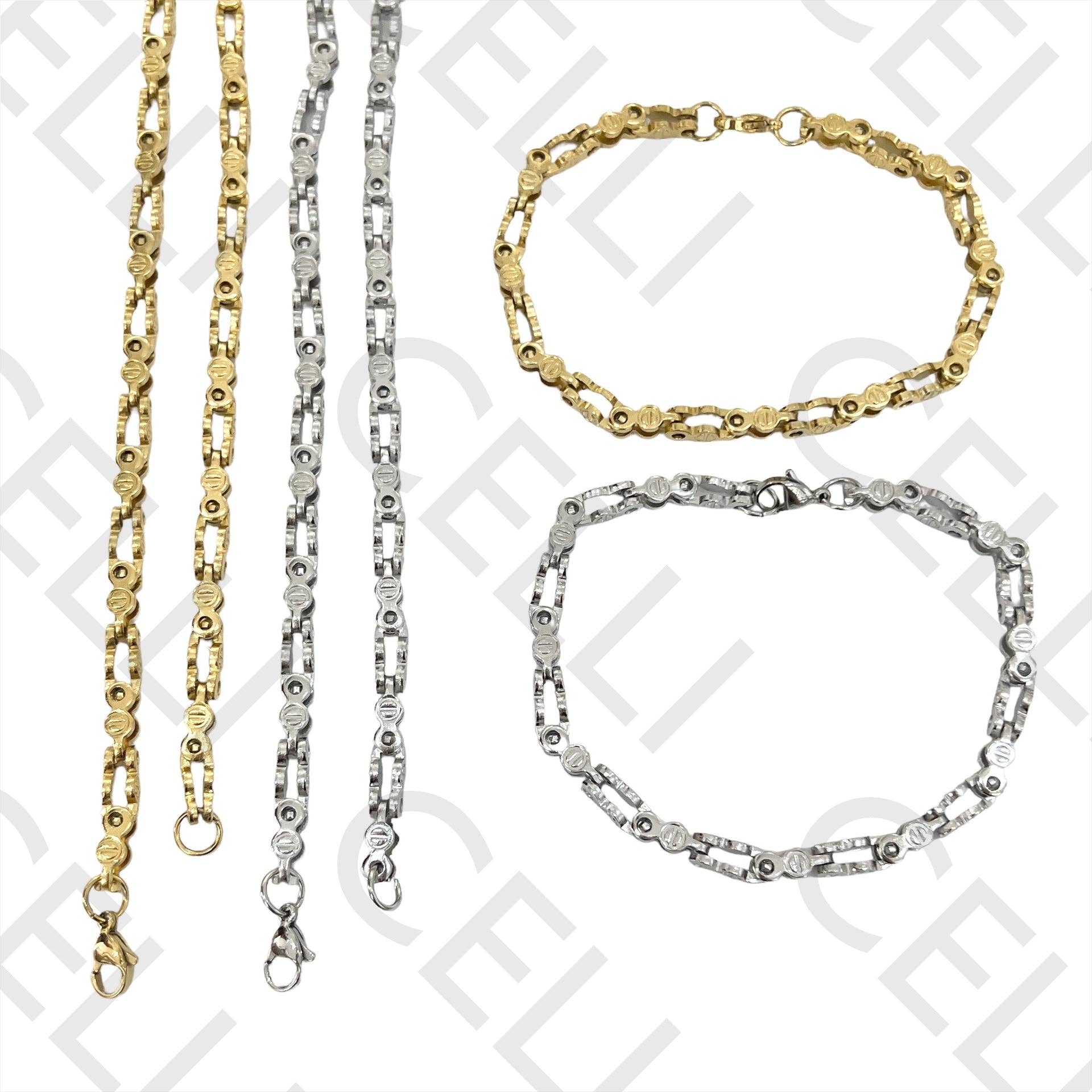 Celli Biju – wholesale Smycken – Enkel stålhalsband / armband - detaljerad cykelkedja1