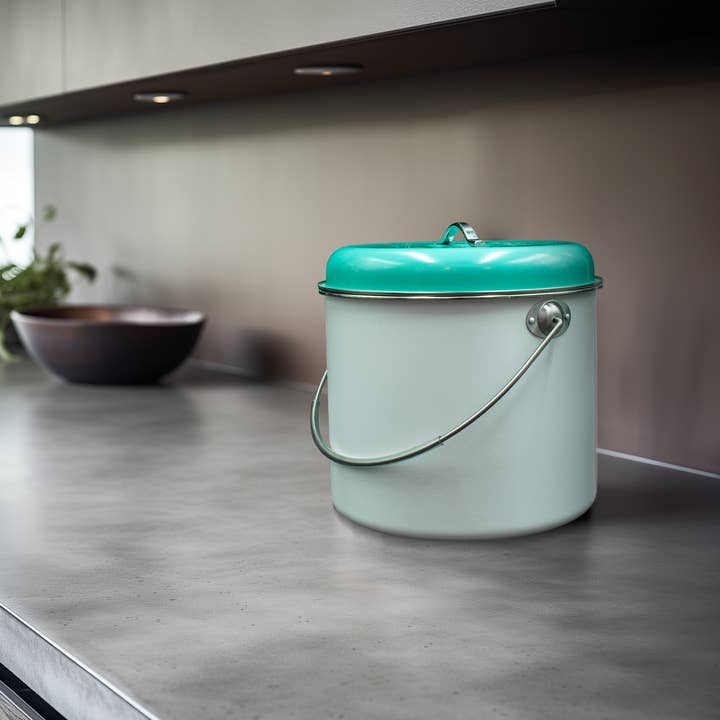 KITCHEN BASICS Compost Bin 8.5x7" 5.2Q Blue for wholesale on Faire1