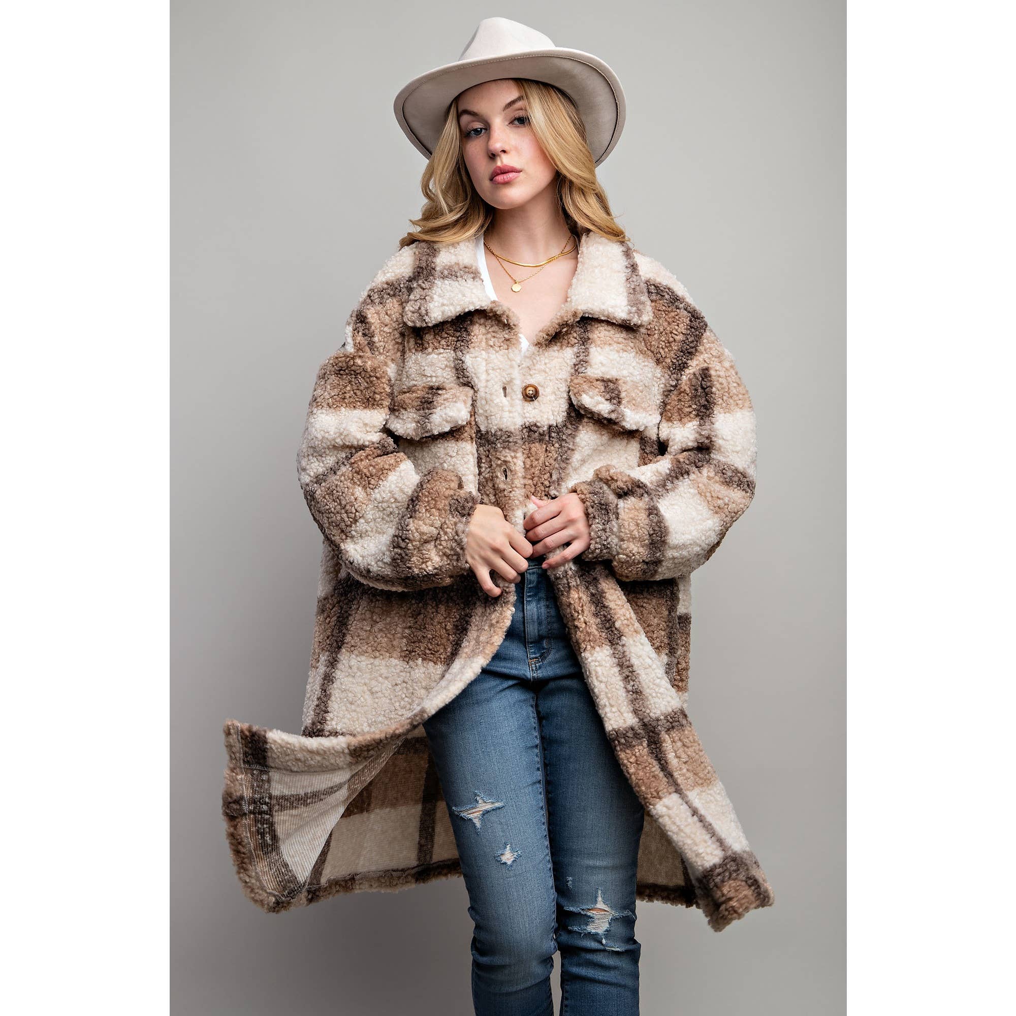 Sweet Generis – Engroshandel Jakke - Dame – PLAID TEDDY OVERSIZE JAKKE29
