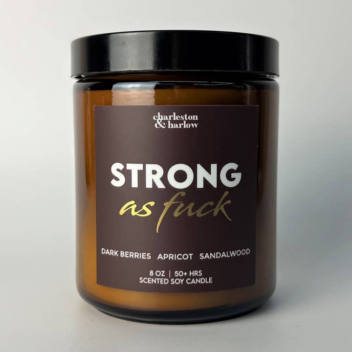 Strong AF - Berries Apricot Sandalwood Sweary Soy Candle 8oz for wholesale by Charleston & Harlow Candle Co.