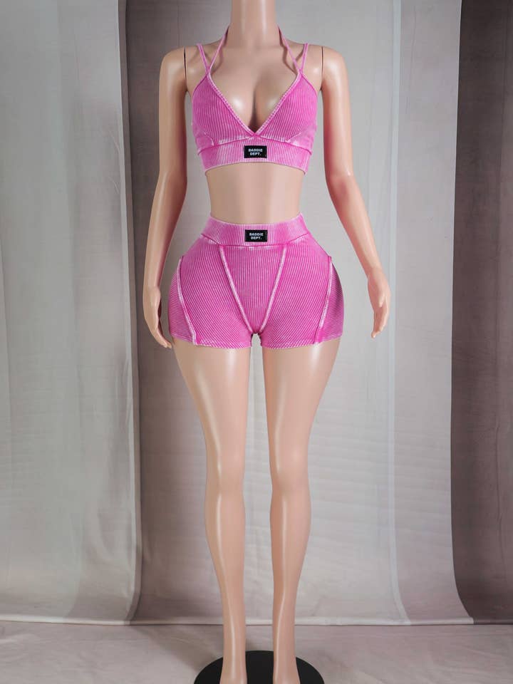 MINERAL WASH BLACK LABEL BRALETTE & MINI SHORT SET for wholesale by Dalia Studio