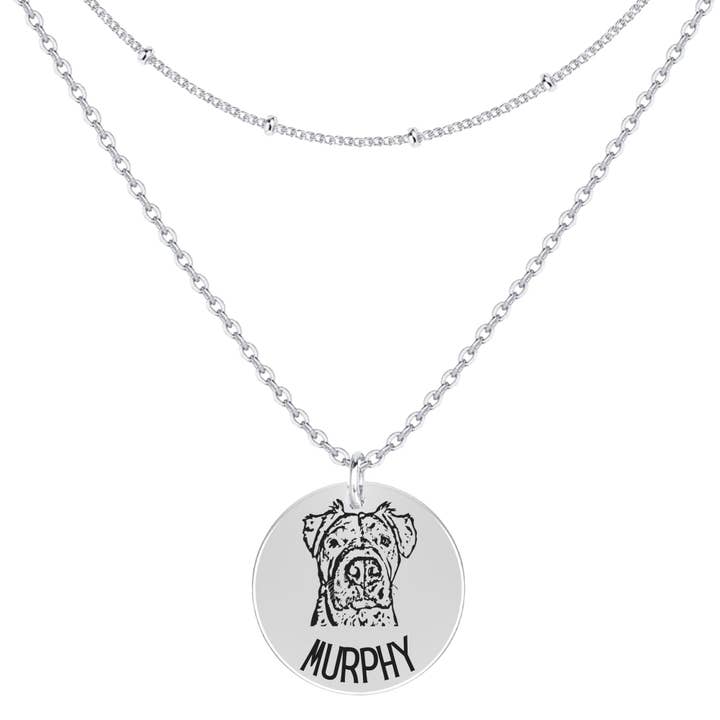 Collier gravé avec visage d'animal de compagnie gravé (argent) pour la vente par PawFurEver
