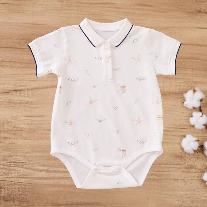 Polo Romper - Tennisprint voor wholesale door Blara Organic House