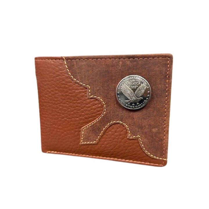 Leather Impressions Inc - Wholesale Wallet - Men's - Mixed Media Bifold Rodeo Wallet with Medallion AB191512