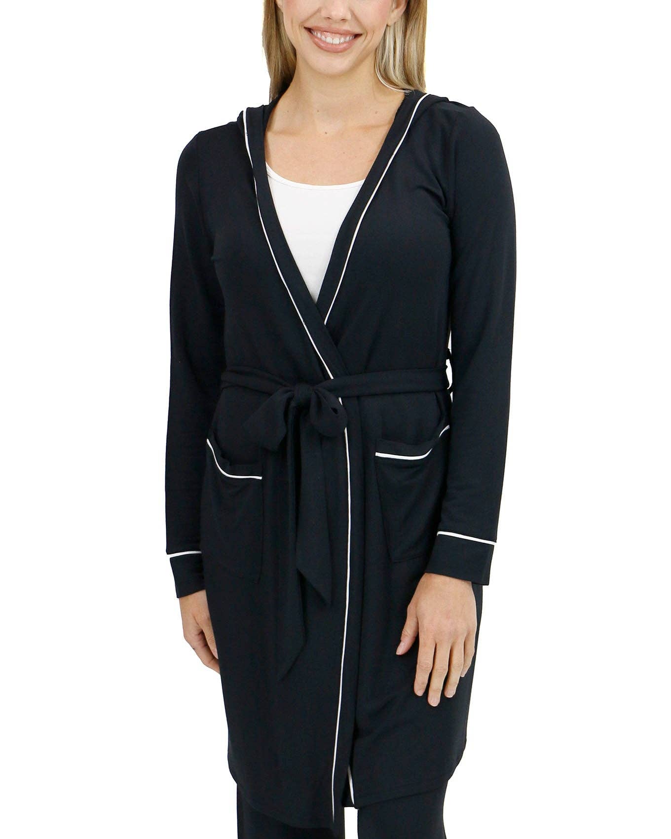 Black Hooded Modal Robe for wholesale on Faire6