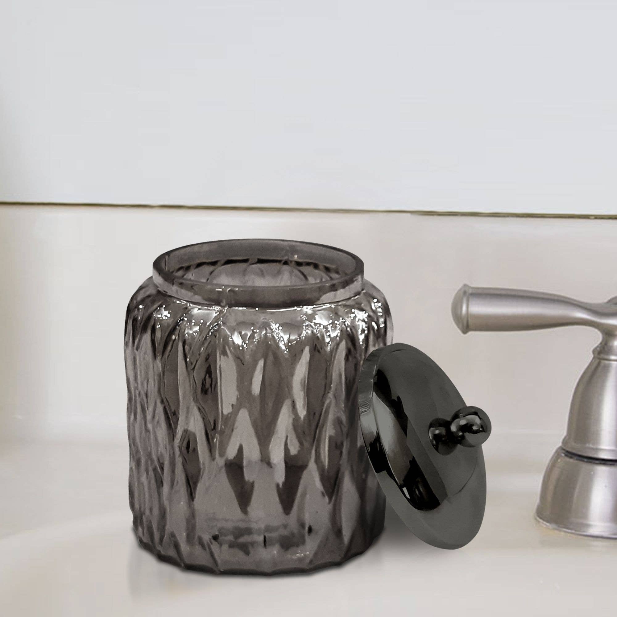 nu steel - Wholesale Weckpot/glazen pot - Glacier zwarte glazen en nikkelstalen Q-tip pot3