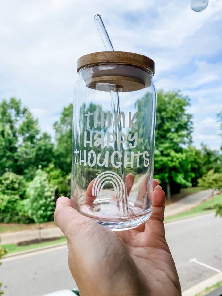 Happy Thoughts Glass Cup for wholesale by Styles by Shelby