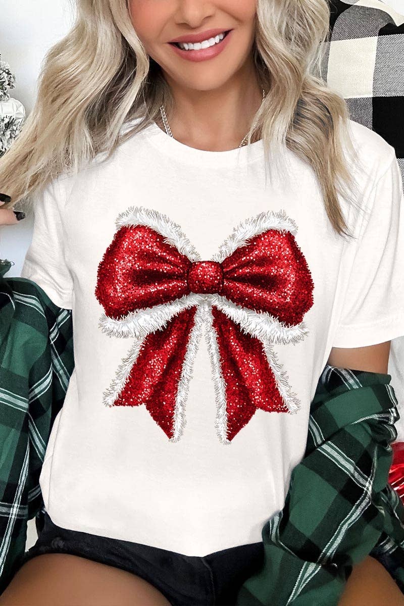 COLORBEAR – wholesale T-shirt (graphic) – women's – Christmas Santa Bow Graphic Tee14