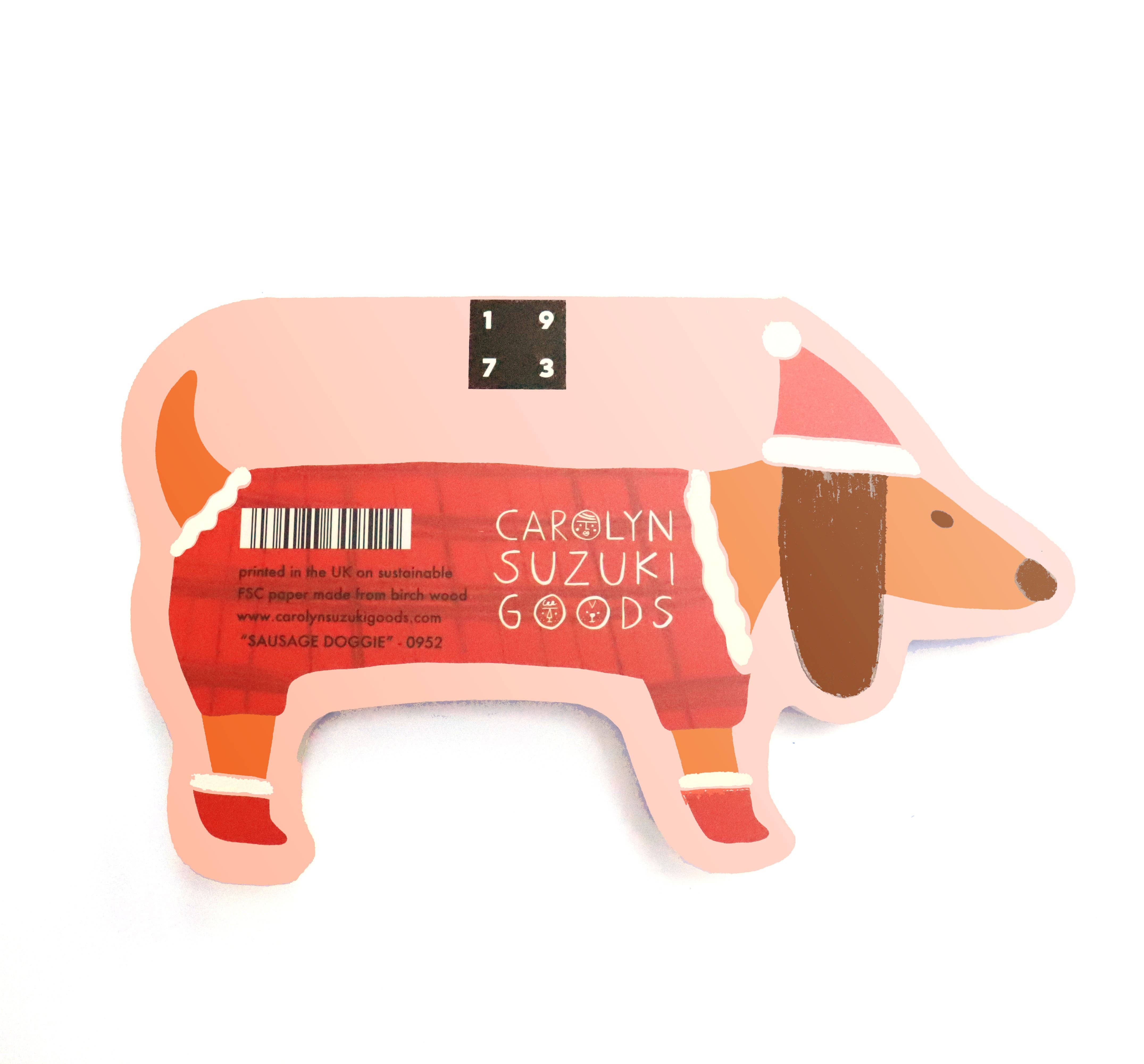Carolyn Suzuki - Venta al por mayor Tarjetas de Navidad - DACHSHUND - Tarjeta de Navidad con Forma1