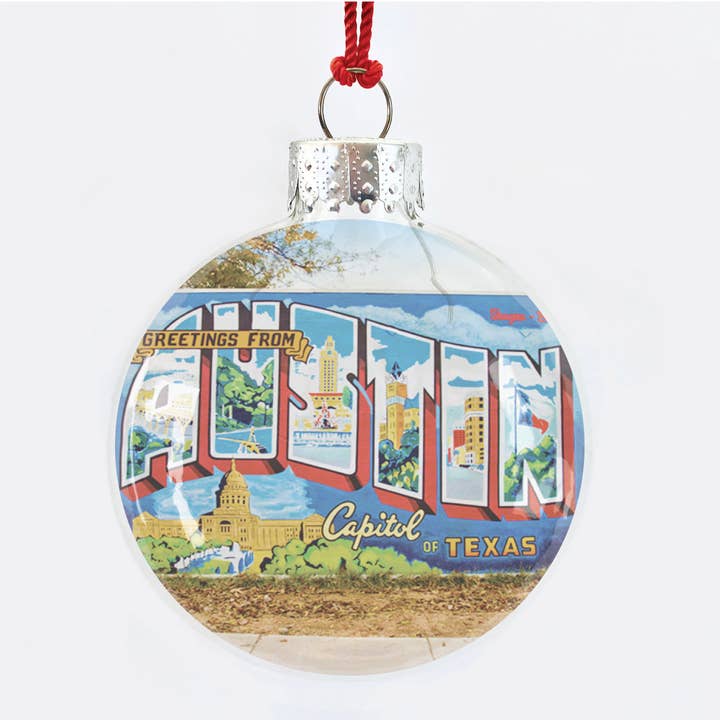 Adorno de vidrio transparente Greetings From Austin Texas para venta al por mayor de Skel & Co