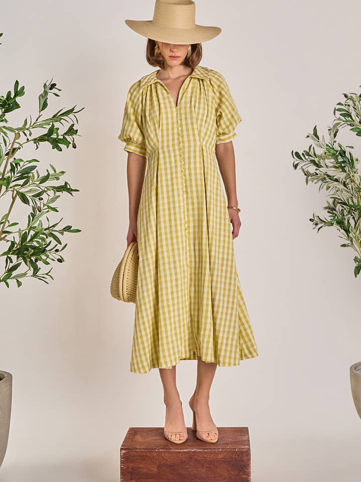Gingham Puff Sleeve Dress for wholesale by English Factory