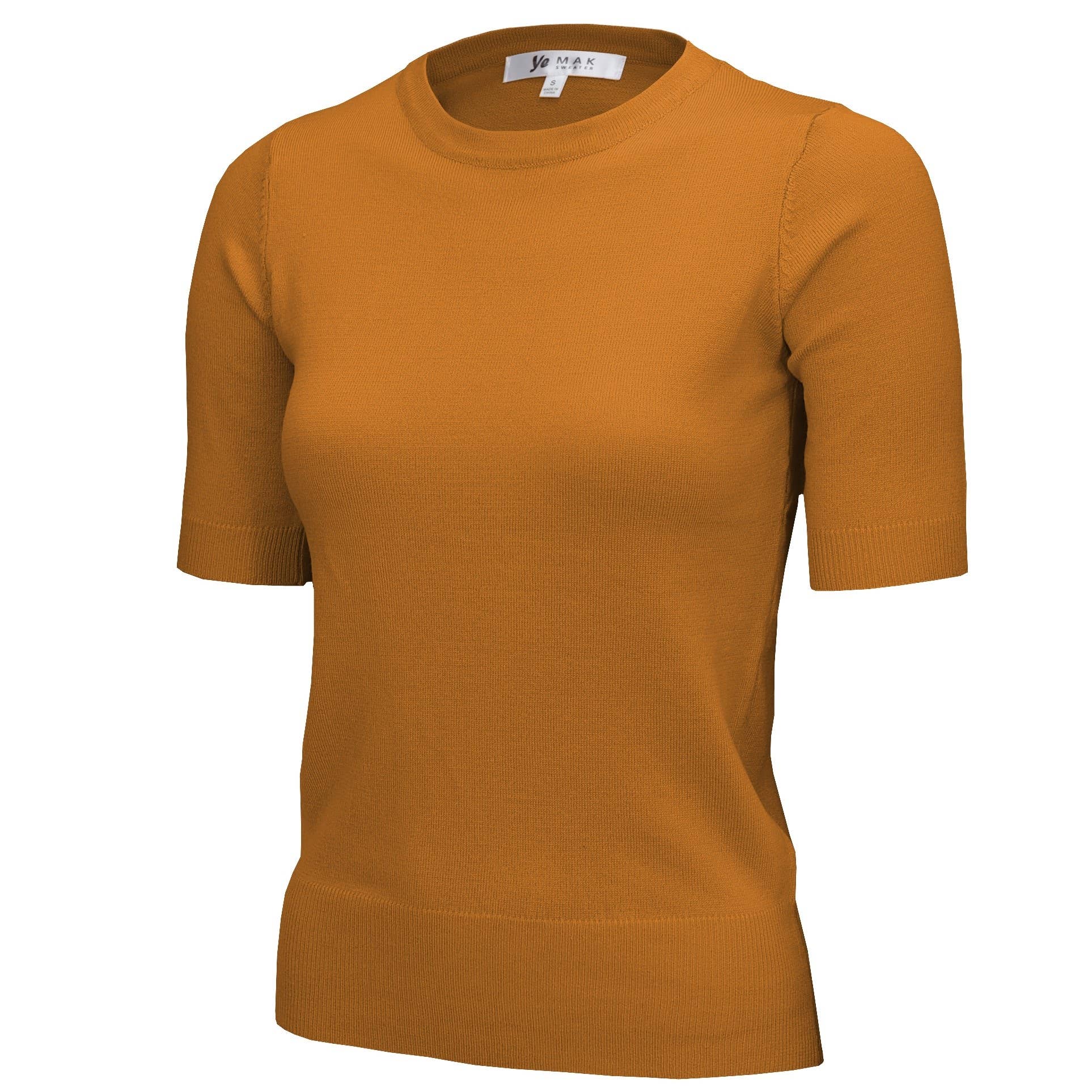 Mak – Engroshandel Strikket top - Dame – Halv-ærmet Crewneck Letvægts blød pullover Tee MK3664Y2