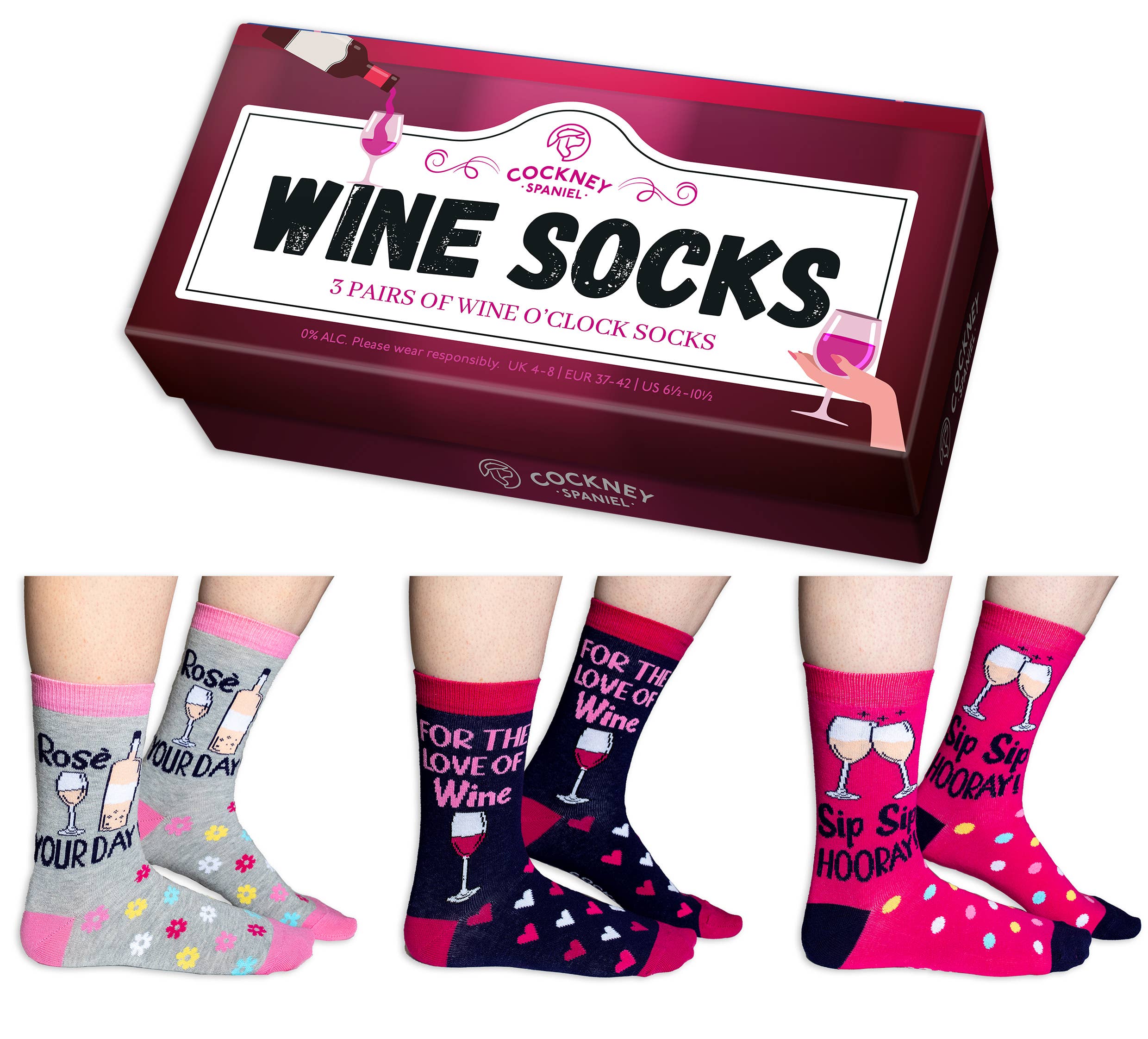 Sock Academy - Wholesale Socks – Women's - WINE SOCKS - 3 Matching Pairs of Socks |Cockney Spaniel