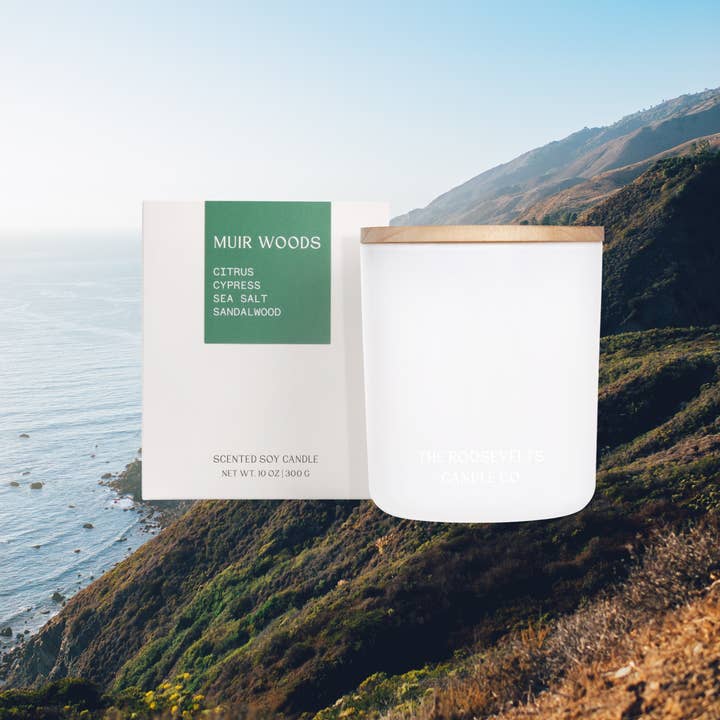 Muir Woods National Park 10 oz Candle for wholesale by The Roosevelts Candle Co