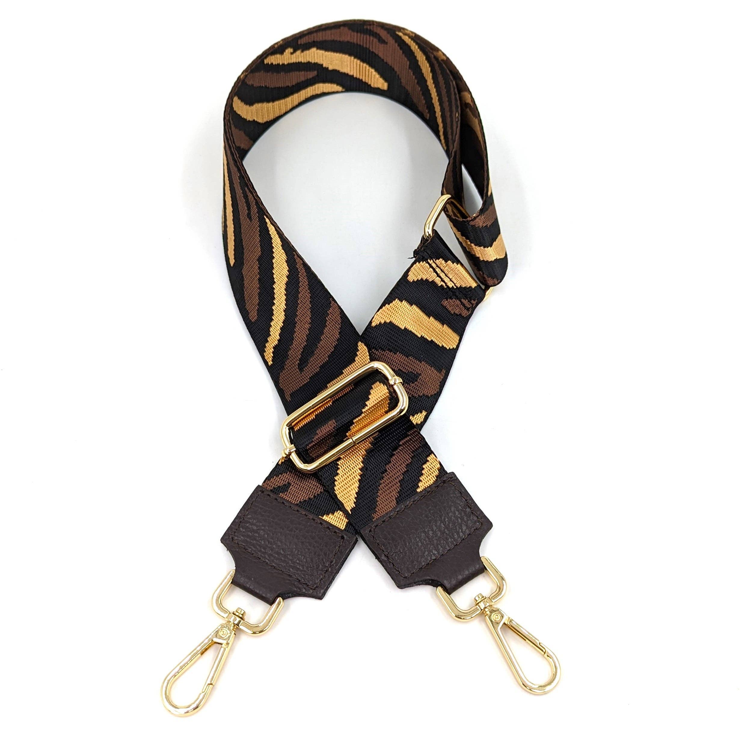 Correa de bolsa ajustable tejida con diseño de tigre, herrajes