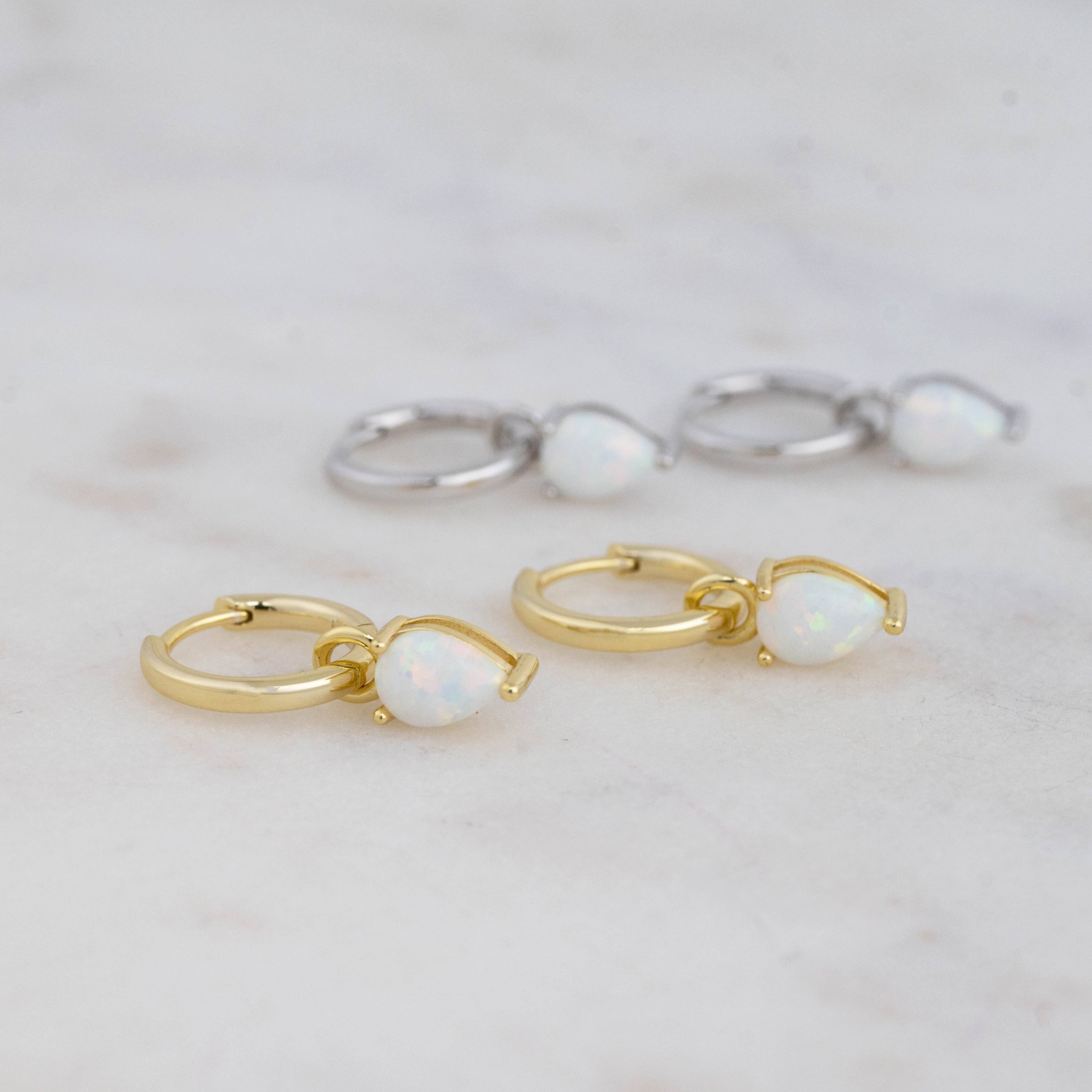 Sami Jewels - Wholesale Huggie Earrings - Opal Tear Drop Charm Huggies4