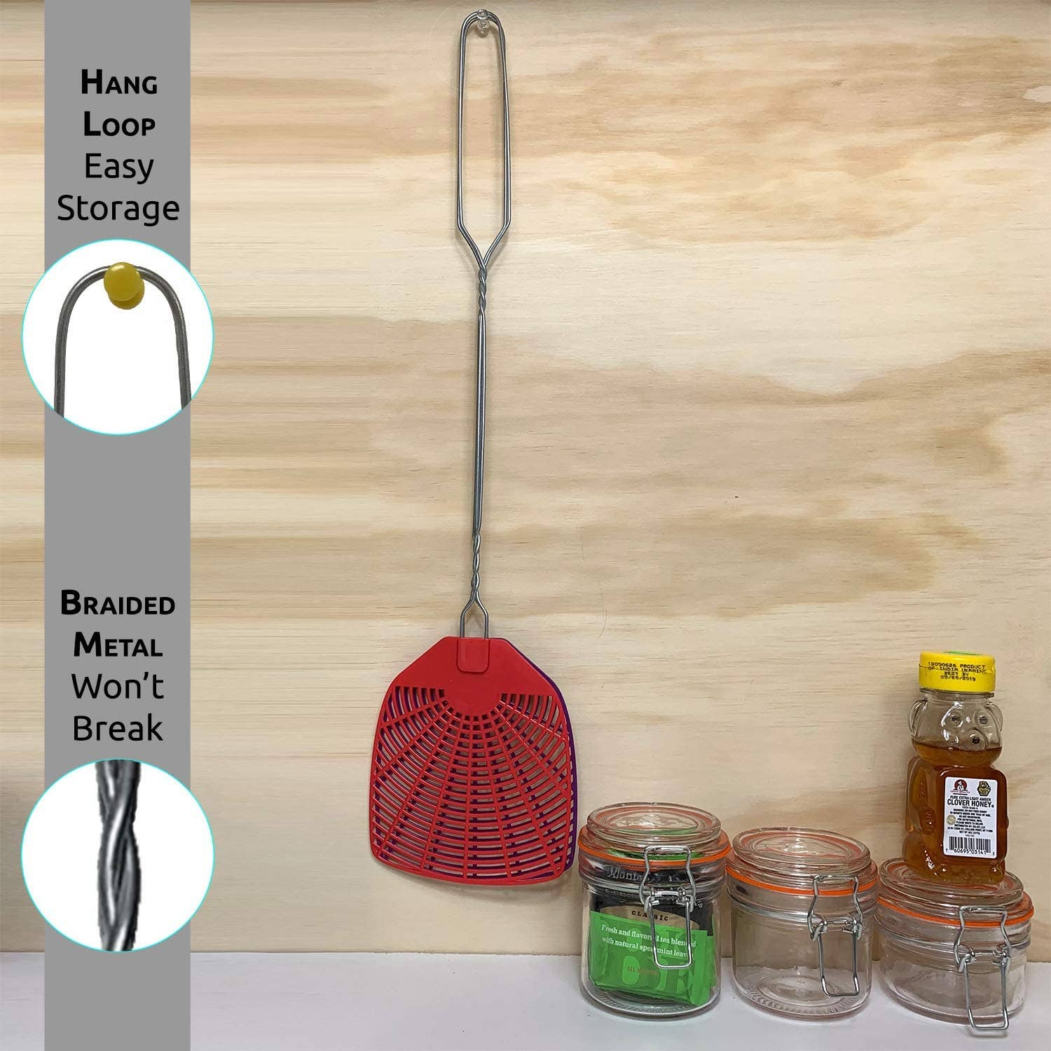 W4W products - Vendita all'ingrosso Repellenti per insetti - W4W Bug & Fly Swatter - Manico in metallo intrecciato extra lungo2