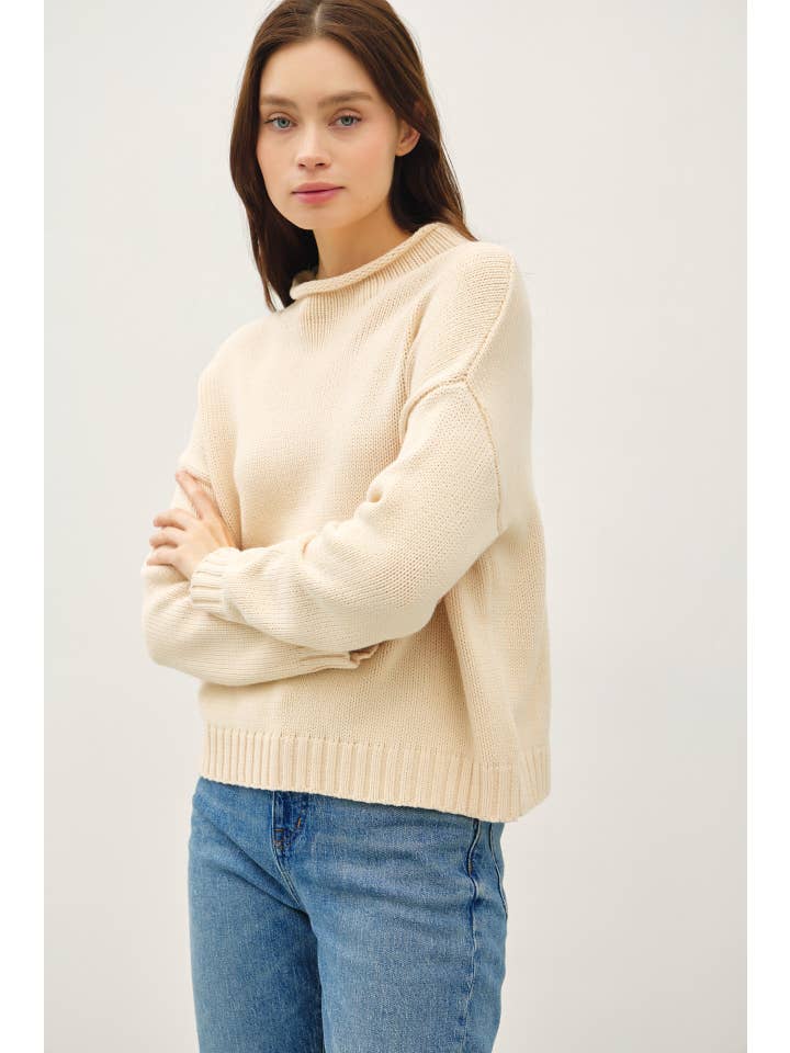 Be Cool - Wholesale Knit Sweater - Women's - CHUNKY COZY RAW EDGE MOCK NECK SWEATER