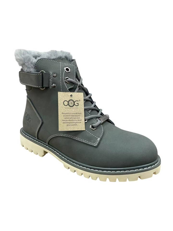 OB7287 Gris OOG Bottines à lacets en cuir pour femme pour la vente par OOG