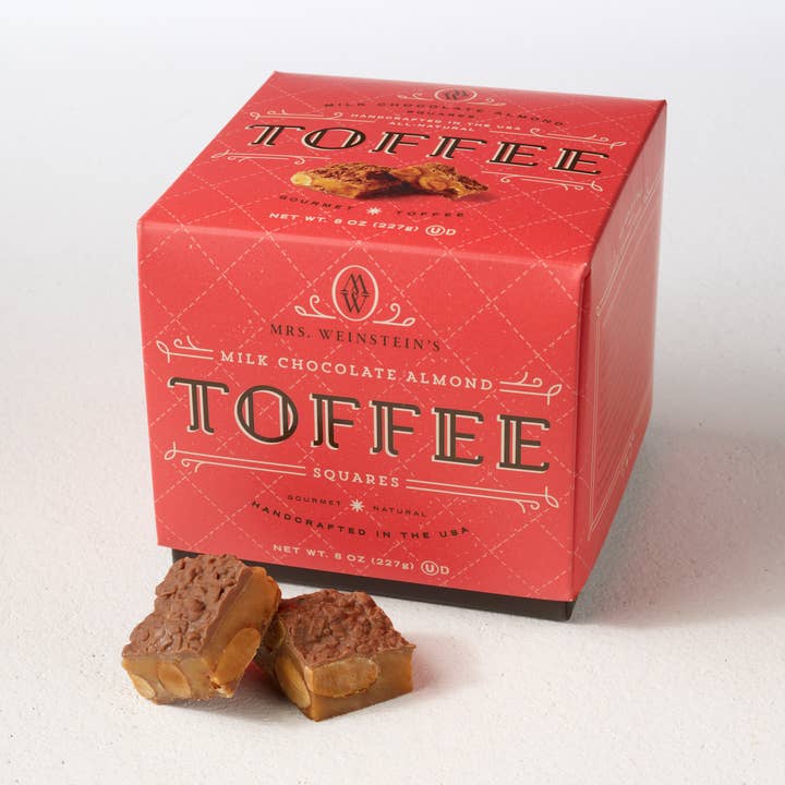 1 lb Milk Chocolate Almond Toffee Squares for wholesale by Mrs. Weinstein's Toffee