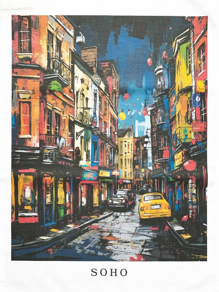 Torchon en coton grand format rue de Soho pour la vente par Half a Donkey