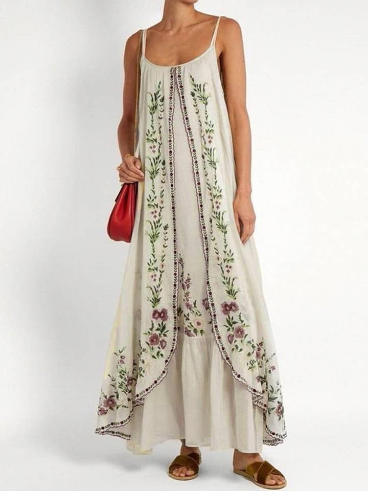 Rosa Clothing - Wholesale Dress - Women's - chic vibe beach resort thin straps floral maxi dress1