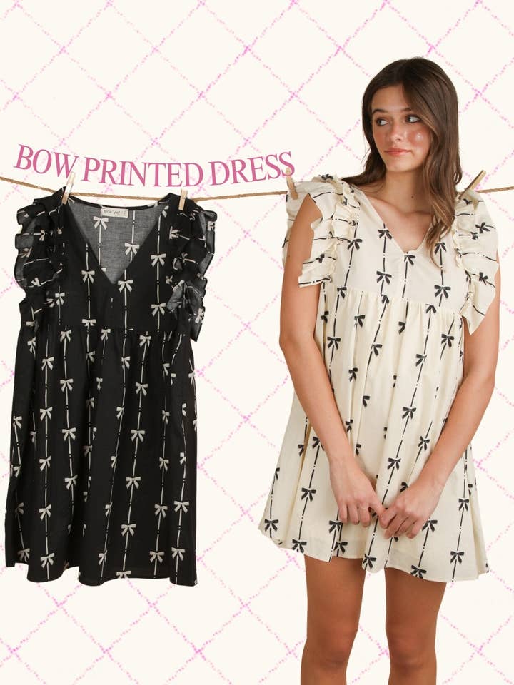 VERY J - Wholesale Dress - Women's - ND31668-Bow Printed Sleeveless Mini Dress10