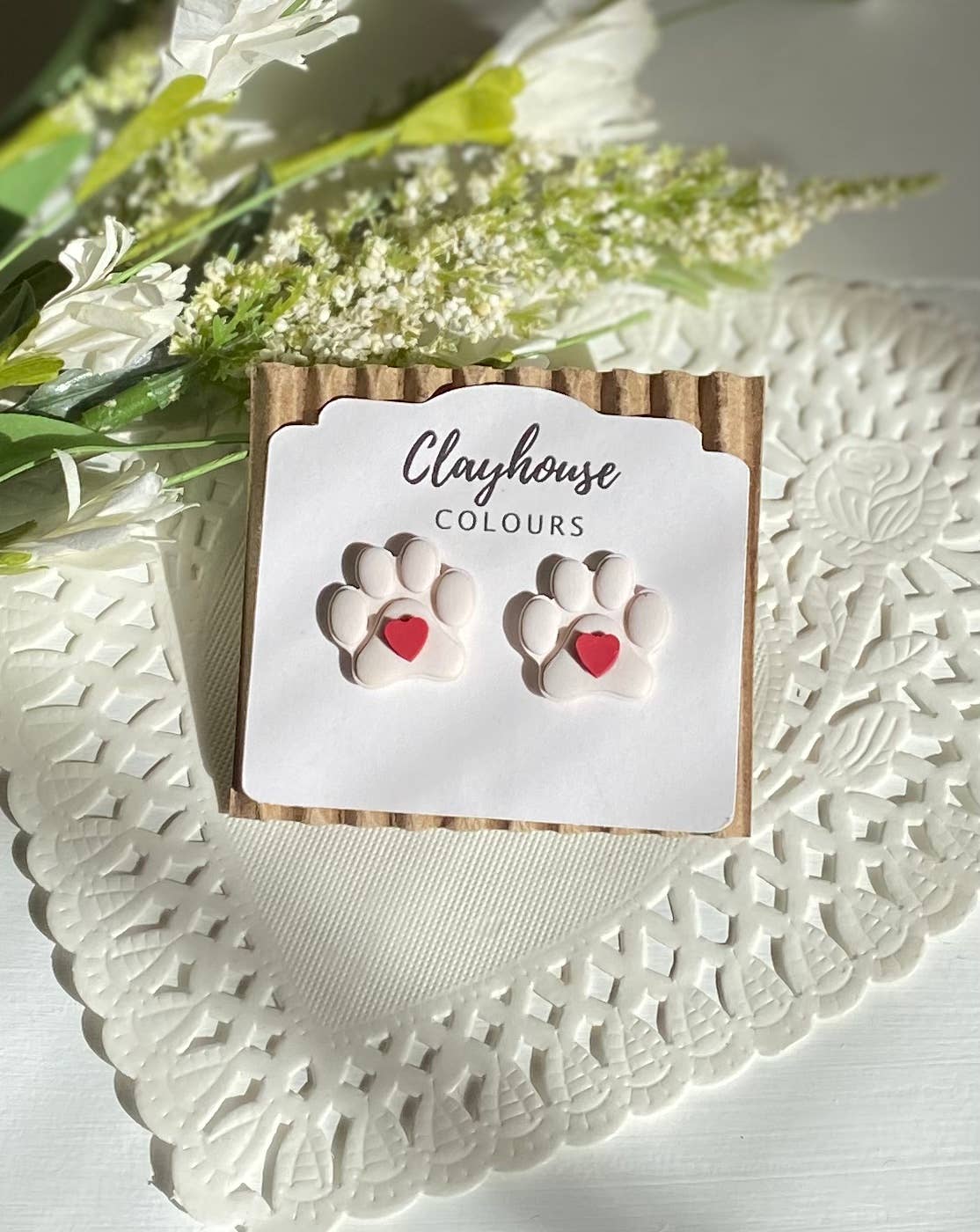Clayhouse Colours - Wholesale Stud/Post Earrings - Paw Print Heart Clay Studs2
