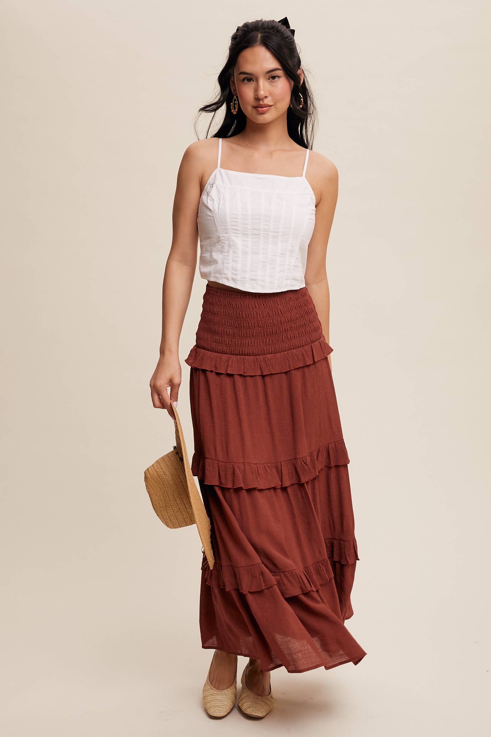 Listicle - Wholesale Skirt - Women's - 2-Way Smocked Ruffle Tiered Midi Dress or Skirt22