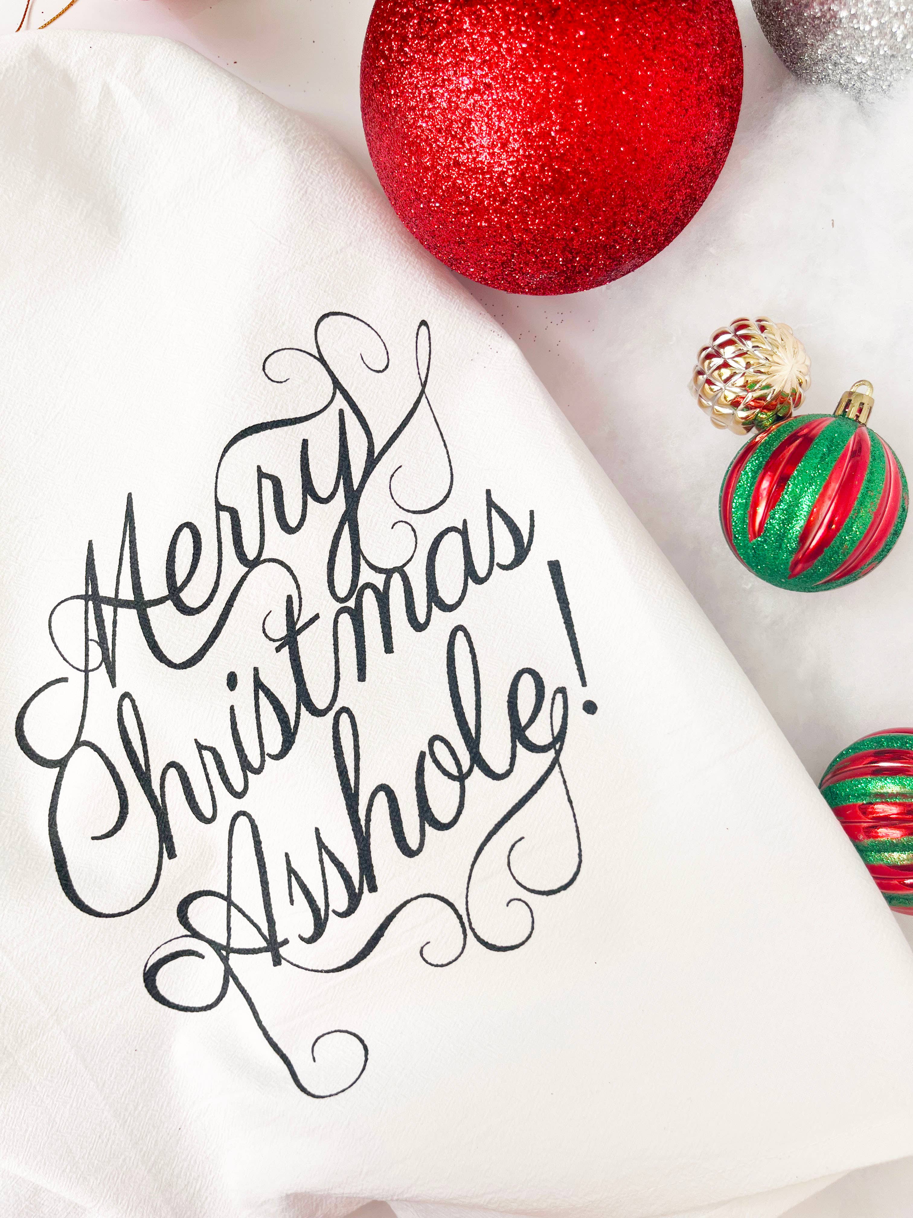 The Coin Laundry - Wholesale Tea Towel - Merry Christmas Asshole Funny Holiday Kitchen Towel3