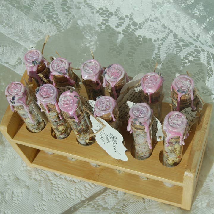 Wooden Bath Shots Display for wholesale by Botanical Bath Blends LLC