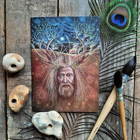 Lost God of the Hills Greetings Card for wholesale by Hannah Willow Art