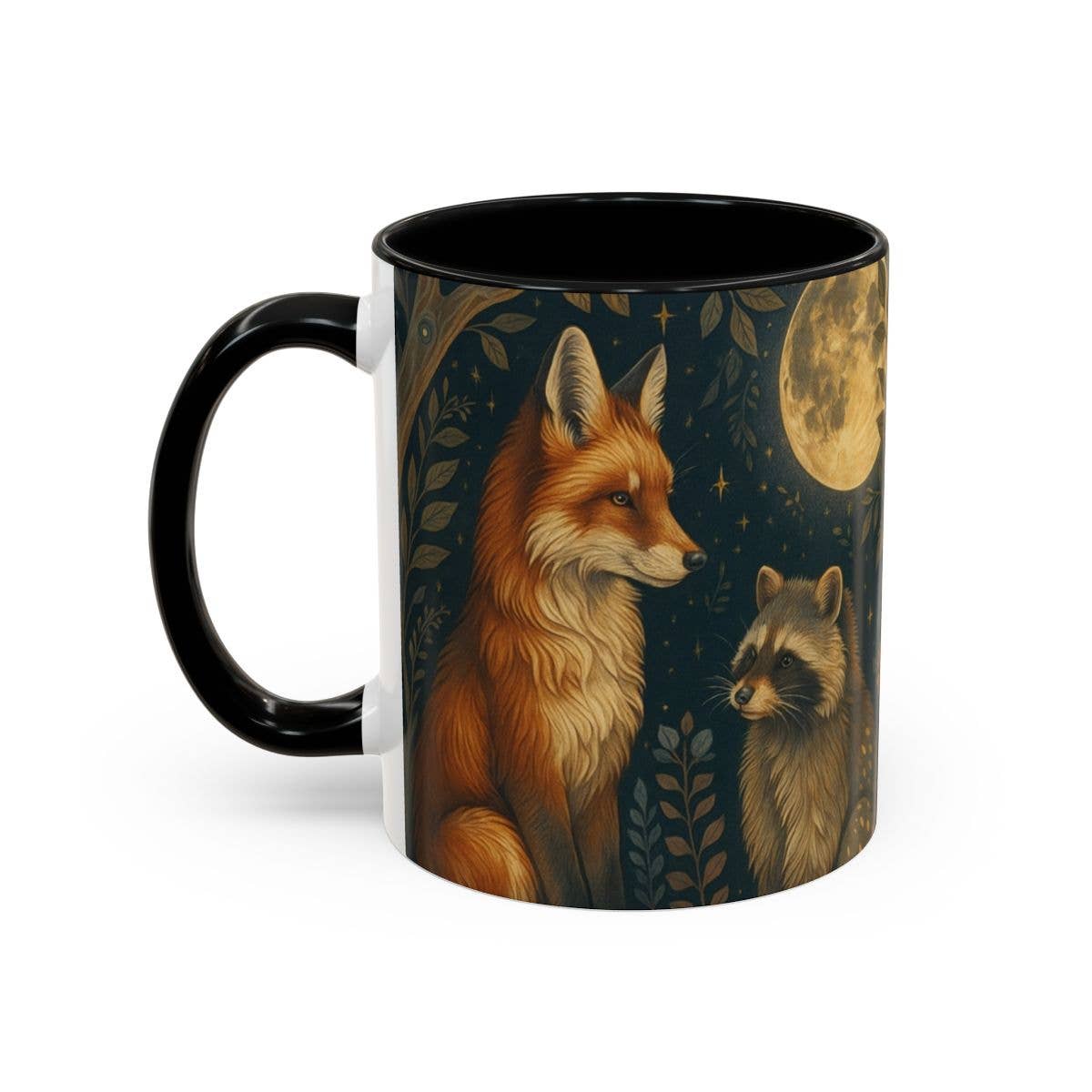 Upside Down Owl Farm - Vente Tasse à café - Tasse Woodland Fox & Raccoon Moon, Mug en céramique noire2