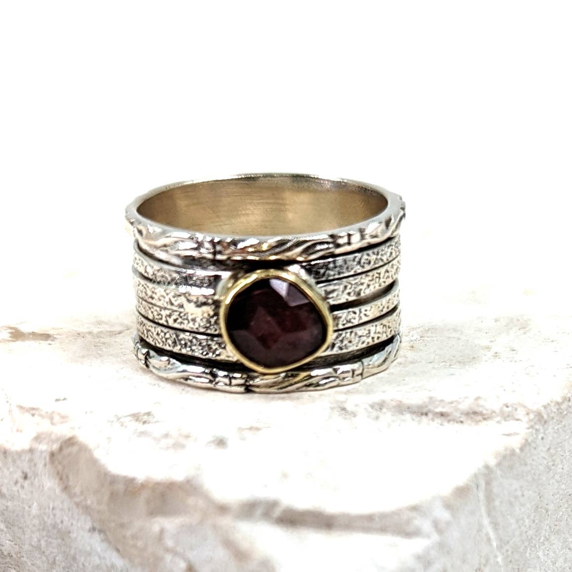 Tempest Designs - Wholesale Single Stone/Solitaire Ring - Random shape tourmaline 925 silver spinning ring with brass setting0