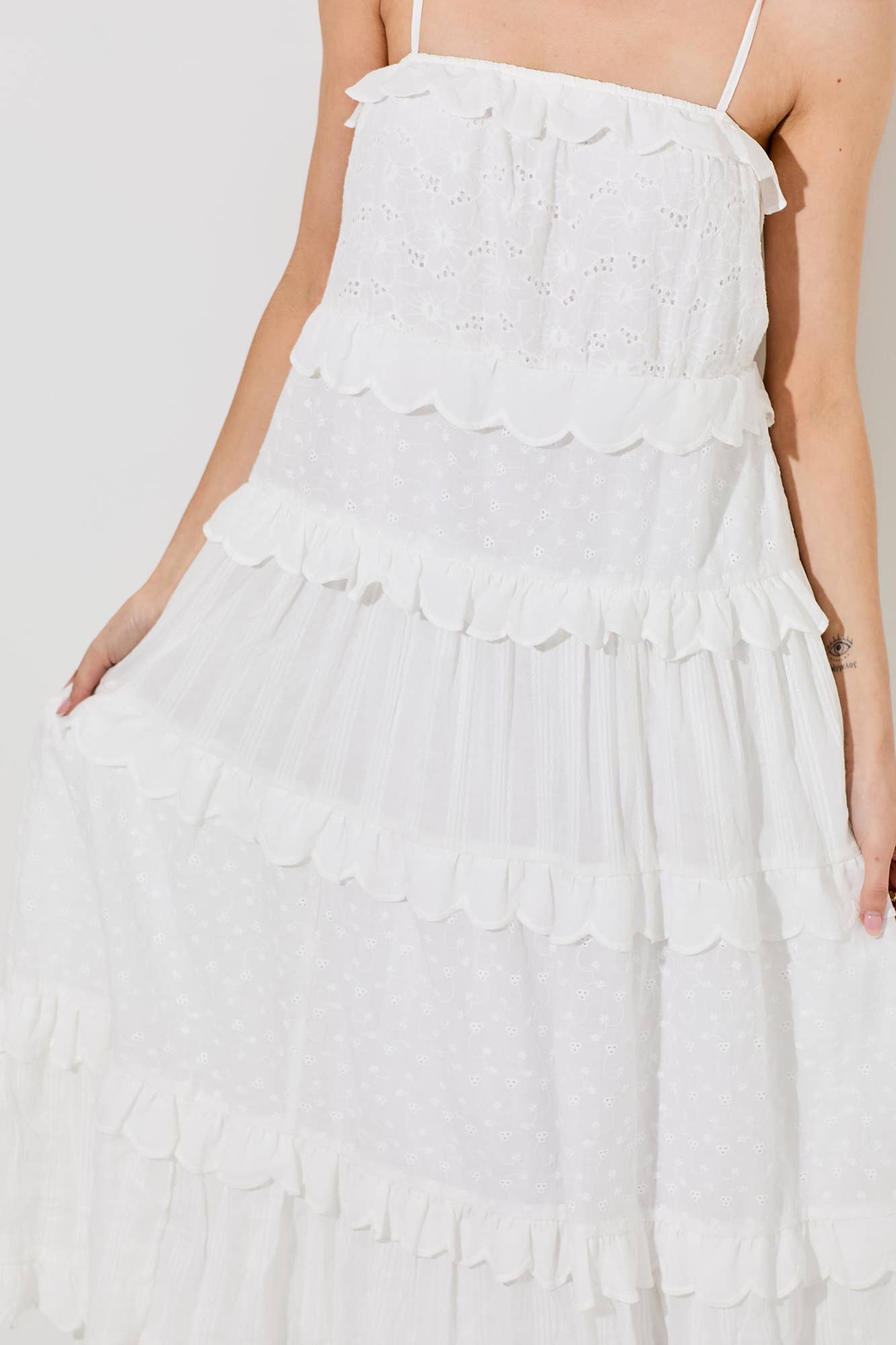 Baevely by Wellmade USA - Wholesale Dress - Women's - EYELET SPAGHETTI STRAP MAXI DRESS3