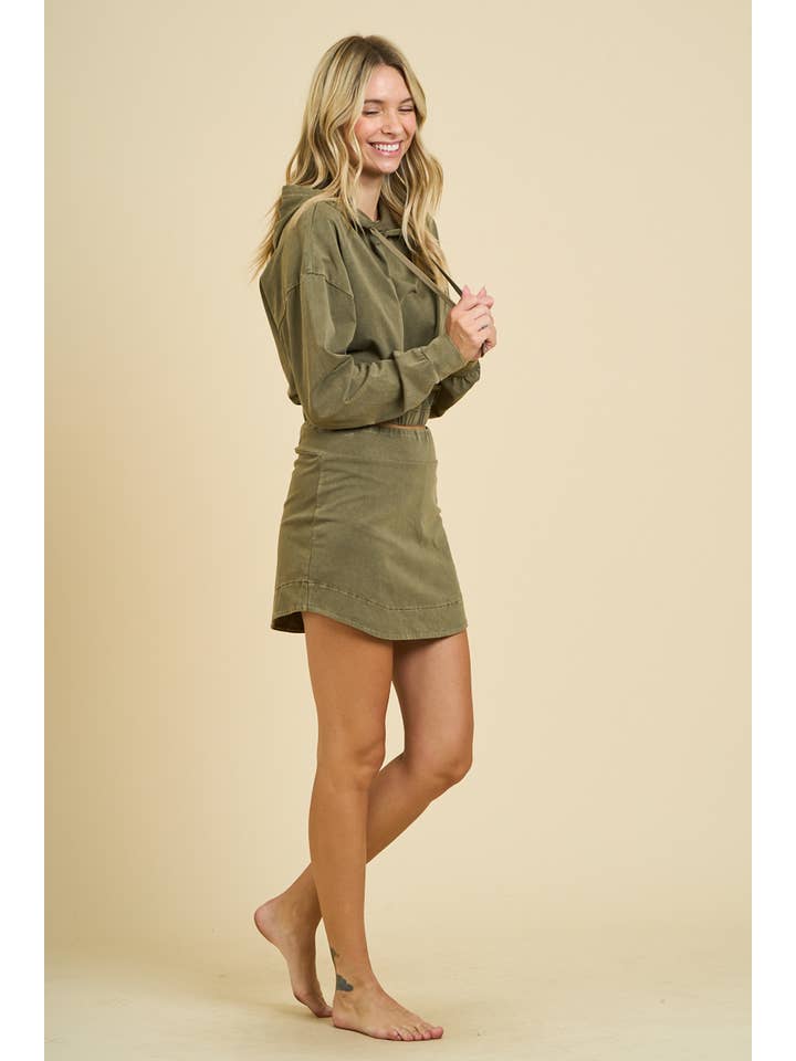 ANWND - Wholesale Top & Skirt Set - Women's - 7220SET - WASHED CROPPED HOODIE AND SKIRT SET