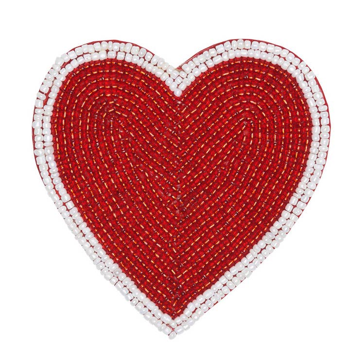 Beaded Red Heart Coaster - Set of 4 for wholesale by Inspired Generations