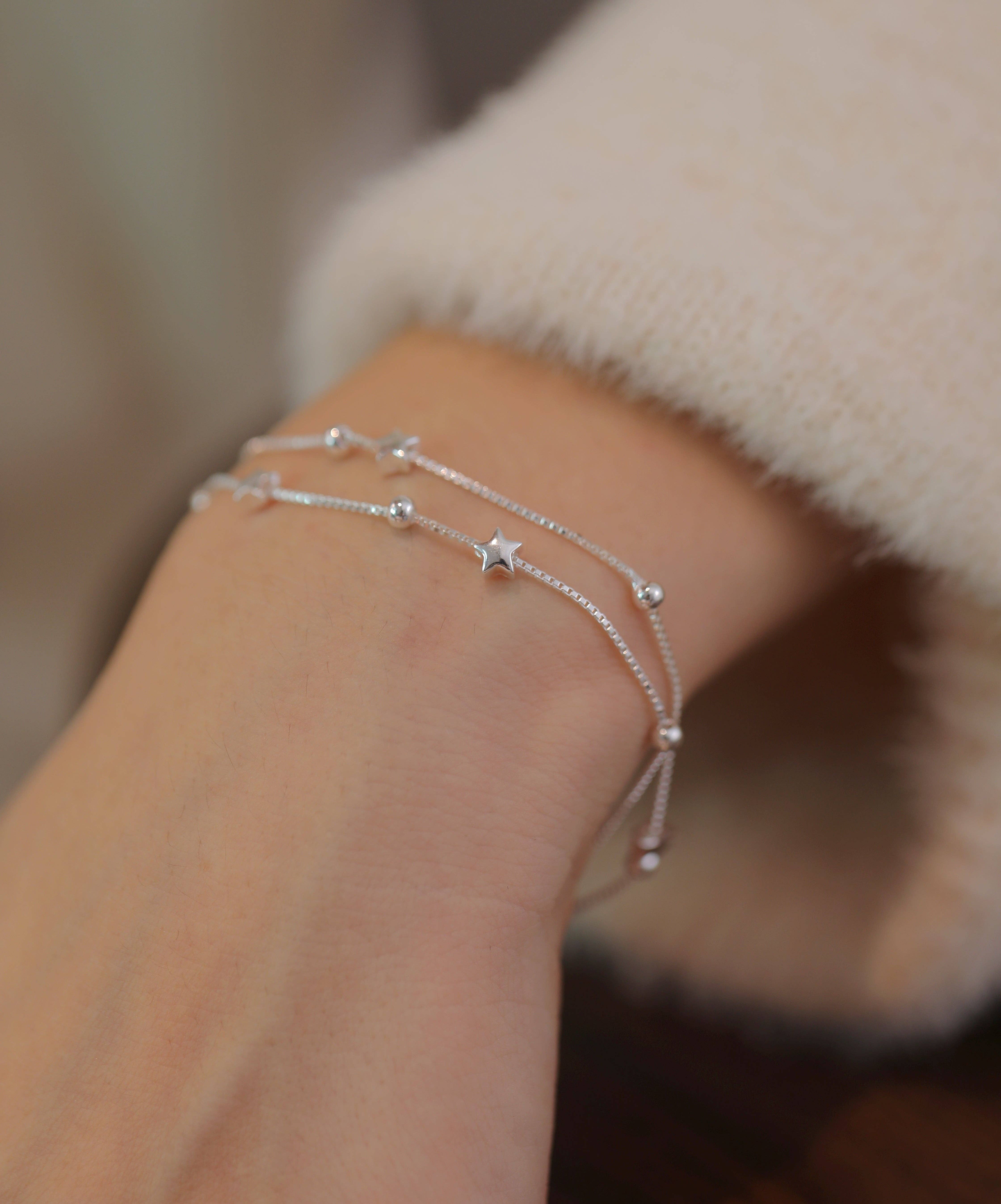 happyzzzsu - Vente Bracelets à breloques/pendentifs - Bracelet à étoiles à double couche en argent sterling 9252