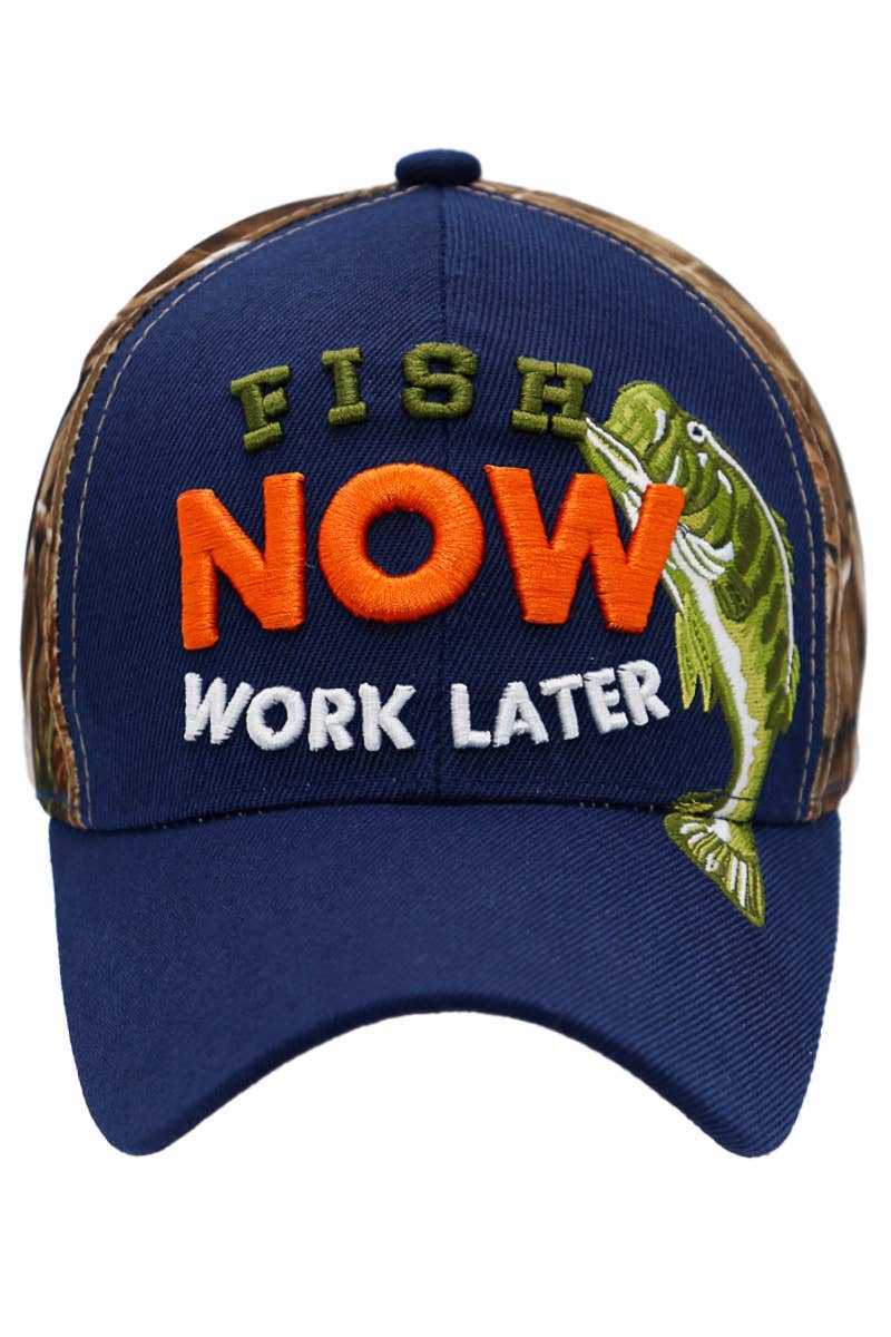 Cap Zone - Wholesale Baseball Cap - Unisex - Fish Now Work Later Hunt Camo Acrylic Baseball Cap7