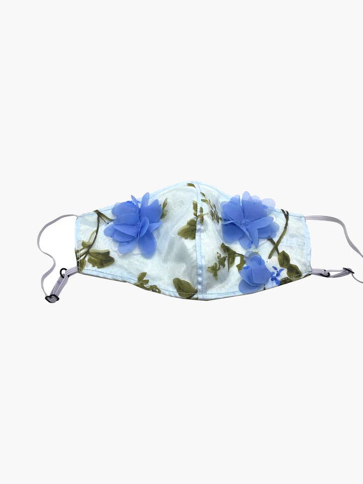 Verstellbare blaue 3D-Blumenmaske aus leichtem Organza für den Großhandel von NARCES