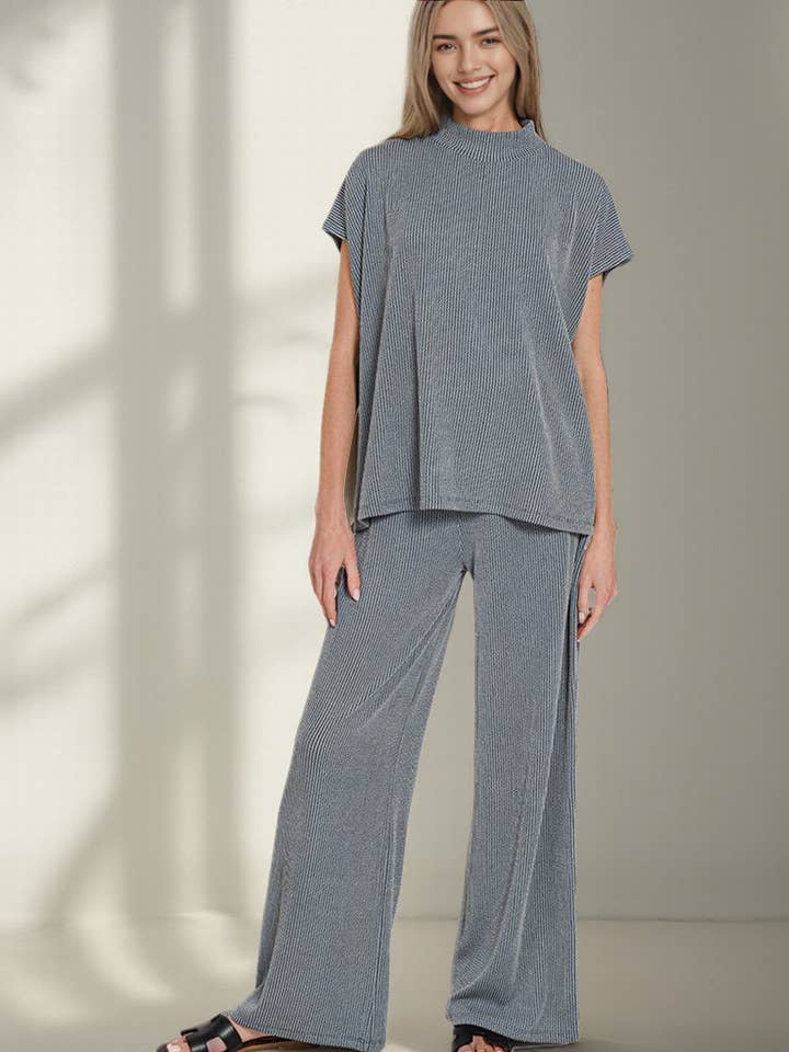 .0729 Hævet Rib Kortærmet T-shirt & Bukser 2-delt Sæt SI-28422 for engroshandel hos 42POPS