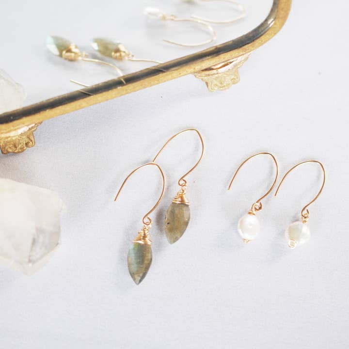 Labradorite Half Hoop Earrings for wholesale by Seaflowerjewelry