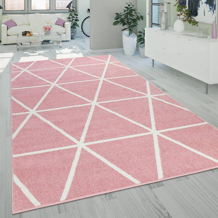 Modern Geometric Rug for Living-Room in Pink White for wholesale by Paco Home