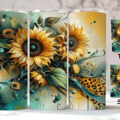 Teal and sunflowers tumbler for wholesale by The Muddy Magnolia Boutique