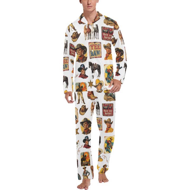 Vintage Cowboy Collage Western Pajamas for wholesale by BAHA RANCH WESTERN WEAR