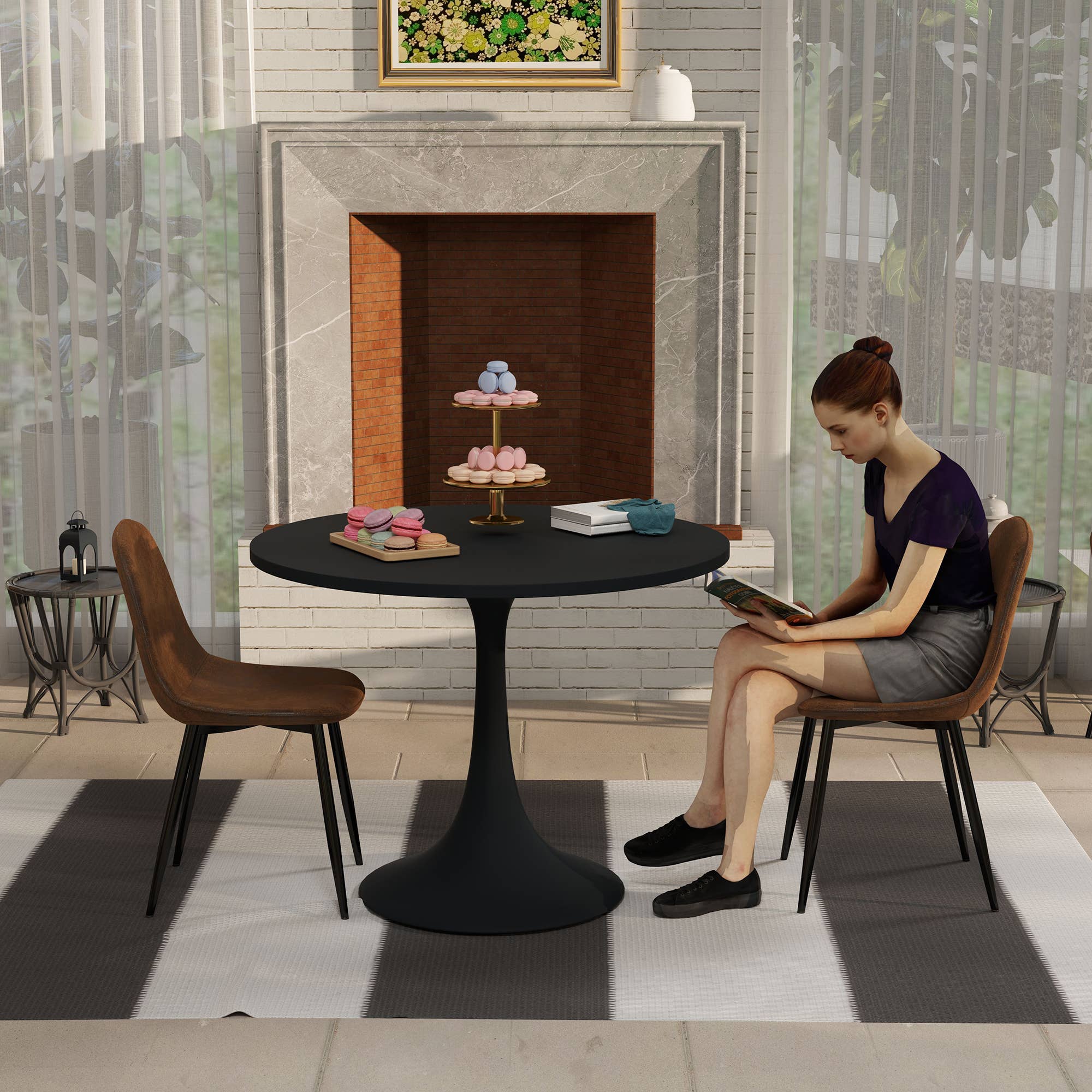 39F Inc. - Wholesale Patio Set - 5-Piece Round Dining Set-Clift Table with 4 Charlton Chairs5