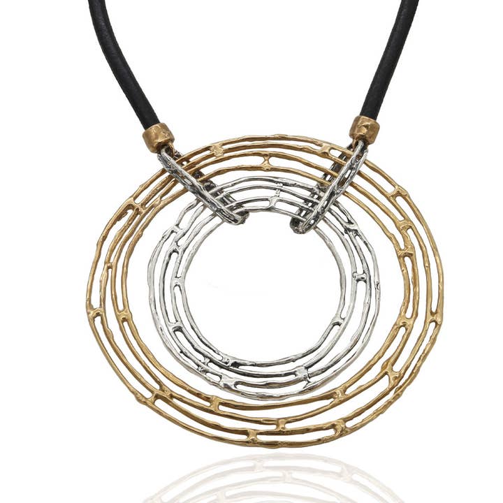 Pendente maxi Cerchi e fili argento 925 e bronzo (CR053c) per la vendita all'ingrosso da parte di Mandile Gioielli