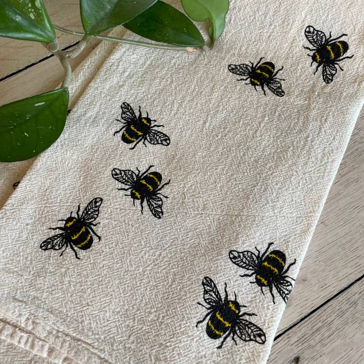 Screen Printed Bee Flour Sack Towel for wholesale by East Street Arts