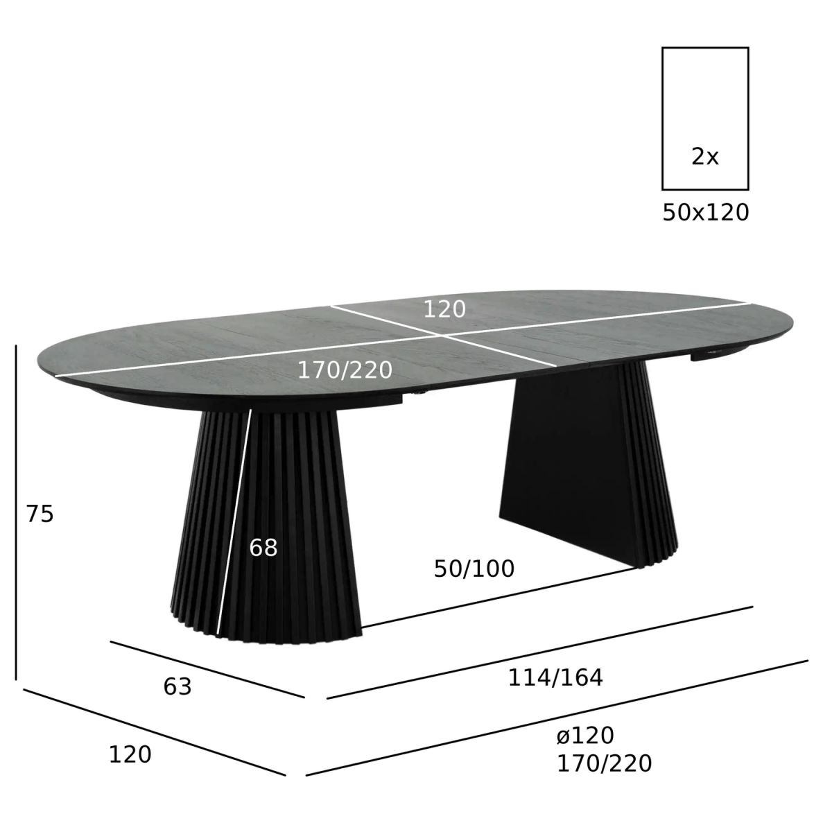 Furnhouse - Venta al por mayor Mesas auxiliares - Mesa de comedor redonda extensible Svendborg ø120/220 cm - Roble negro13