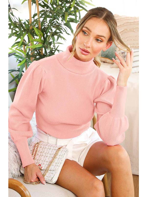 Vine & Love - Wholesale Knit Sweater - Women's - Extra Fine Merino Ribbed Turtle Neck Knitted Sweater VT7016119